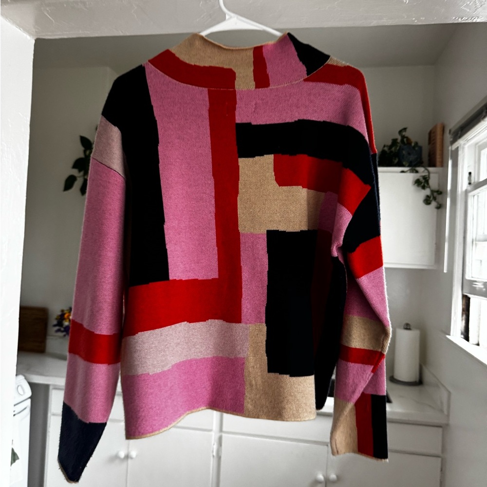Anthropologie Geometric Sweater - Pink, Red, Black, Tan